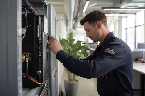 Installation de climatisation professionnelle pour assurer un entretien optimal et une performance durable.