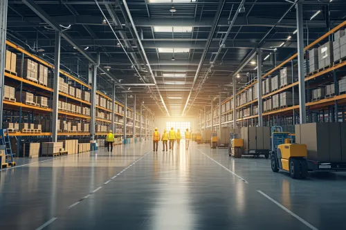 Un entrepôt lumineux où la qualité de l’air intérieur est optimale pour protéger équipes et marchandises.